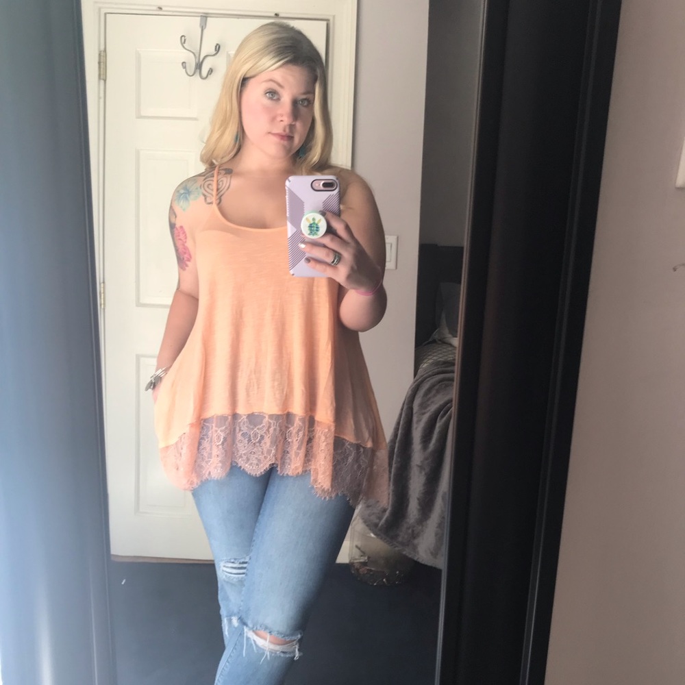 Coral lace tank top